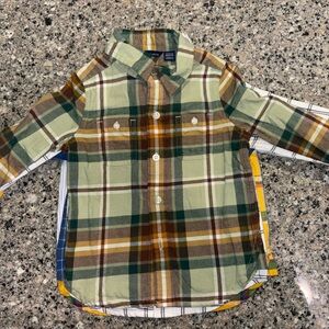 Janie and Jack Green Plaid Button Down Shirt
